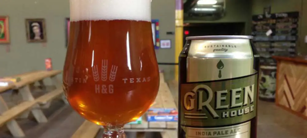 Closeup of beer from Hops & Grain in Austin, TX