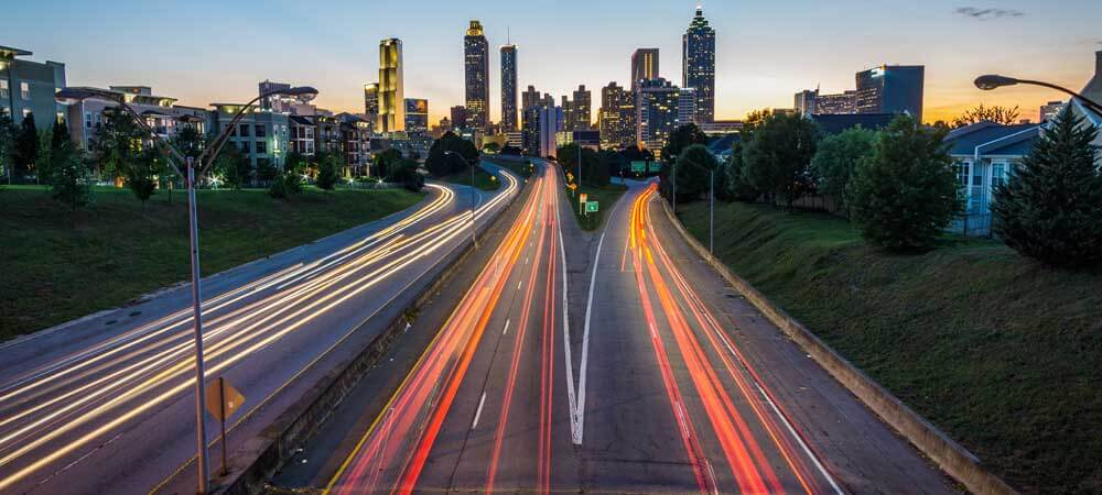 Landscape view of a major highway leading into Atlanta.