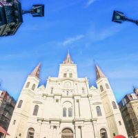 Closeup of St. Louis Cathedral in New Orleans' Jackson Square.
