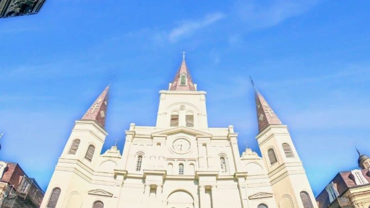 Closeup of St. Louis Cathedral in New Orleans' Jackson Square.