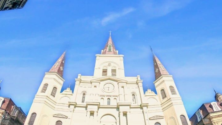 Closeup of St. Louis Cathedral in New Orleans' Jackson Square.