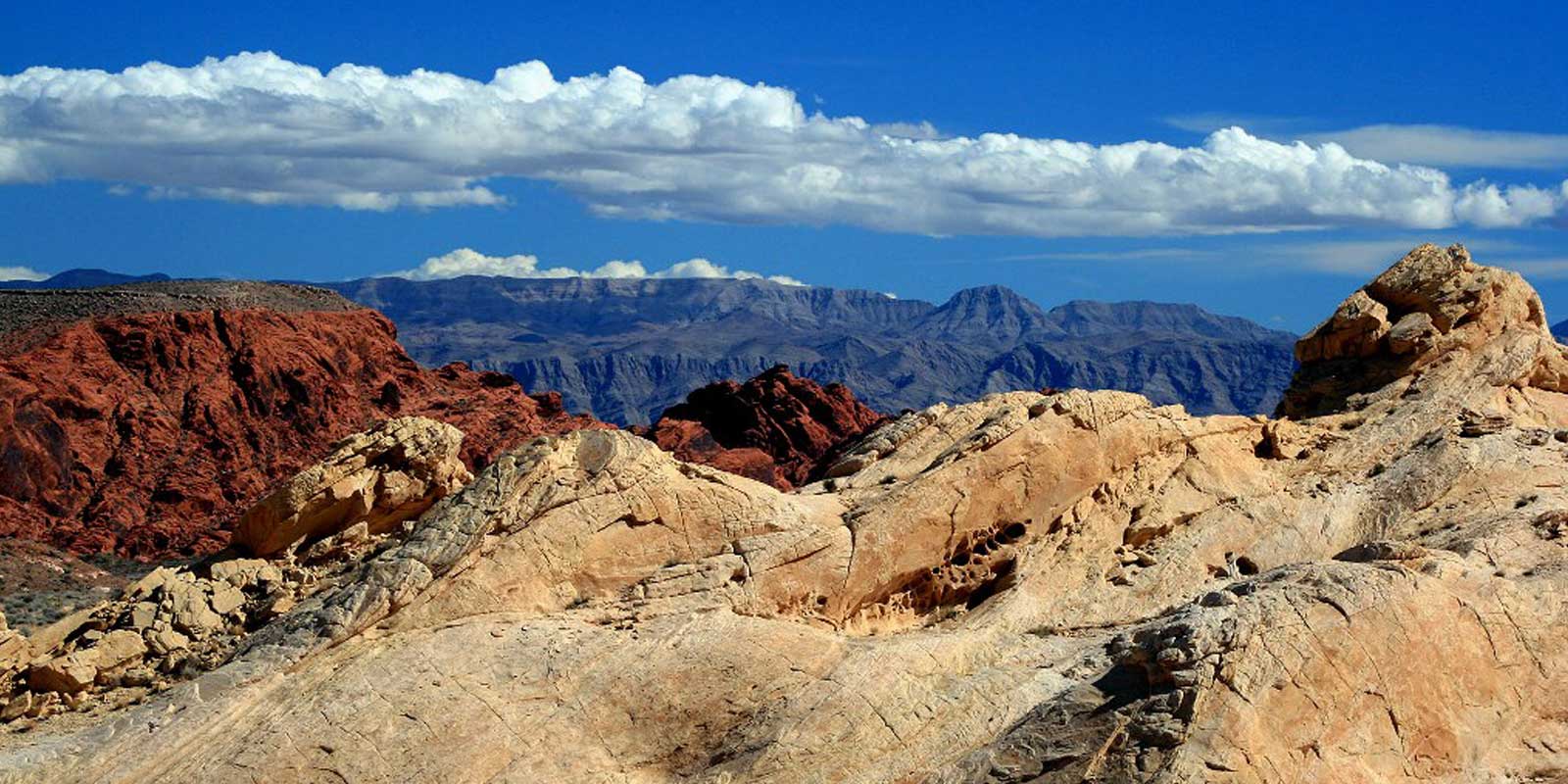 Landscape photo of the canyons at Valley of Fire State Park in Nevada with perfect blue skies.