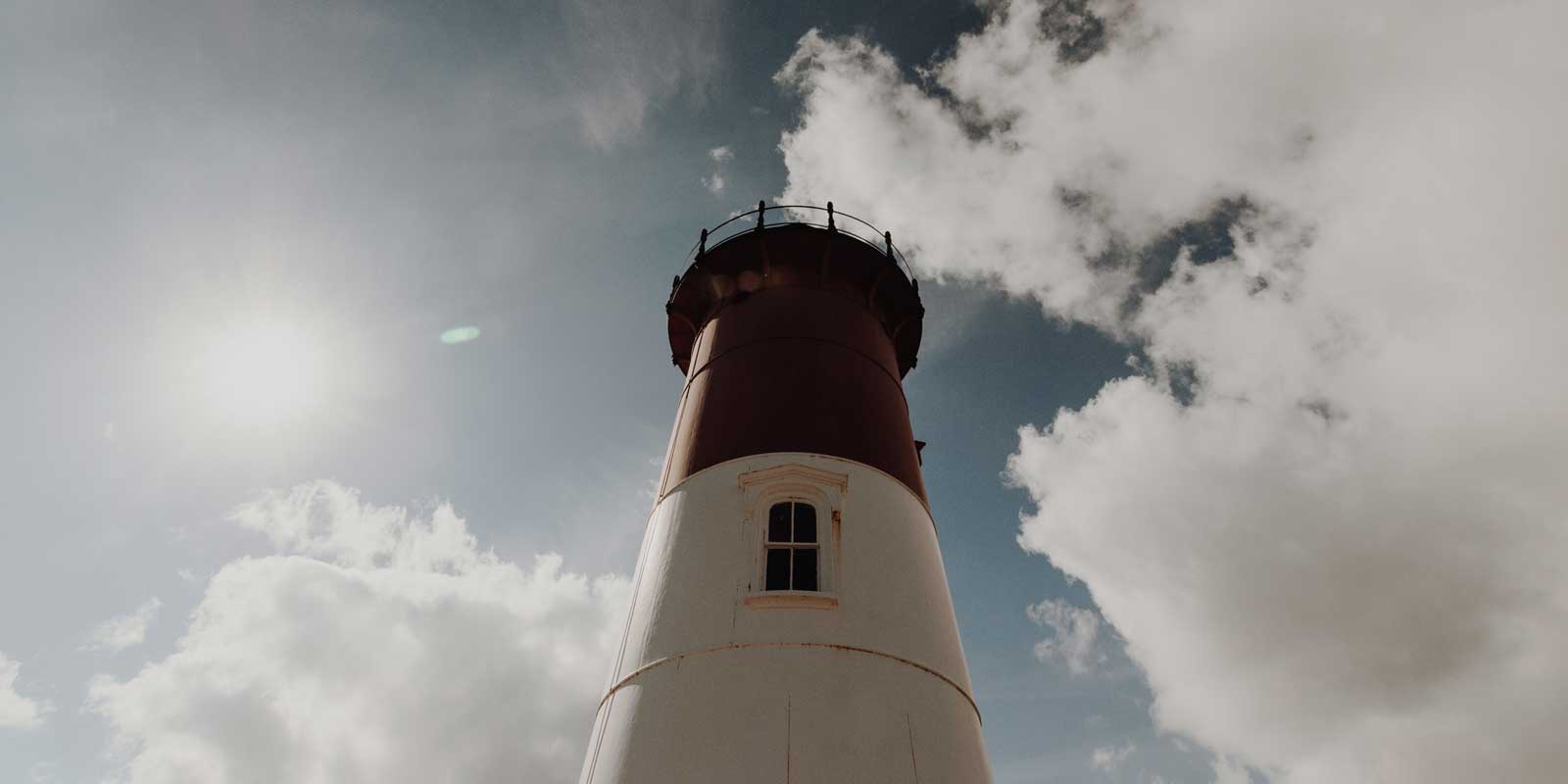 Upward angle of a lighthouse in Cape Cod