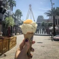 Closeup of a cone of gelato shaped like a flower from Amorino in Las Vegas.