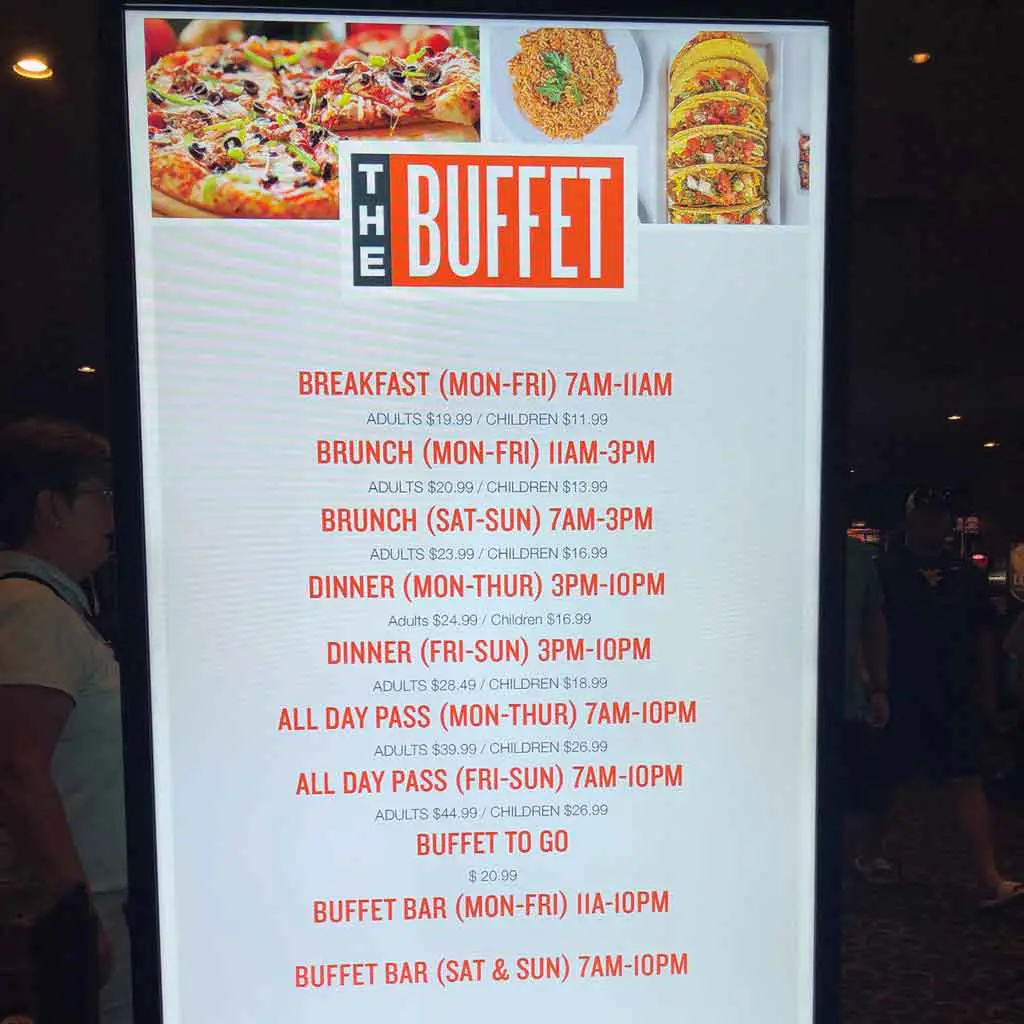Closeup of the top half of a sign for The Buffet at Luxor in Las Vegas.