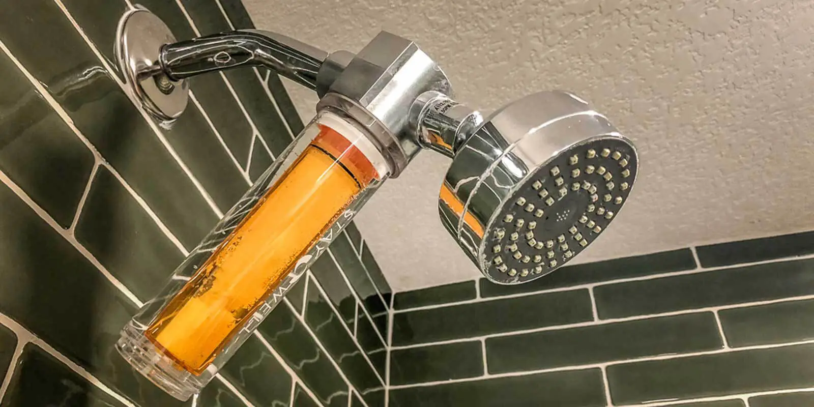 Closeup of the vitamin C infused shower head in the Park MGM Stay Well hotel rooms.