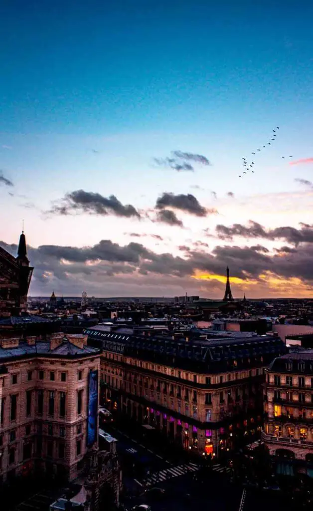 Landscape view of the city of Paris, France, from the top of a building in the Montmartre neighborhood.