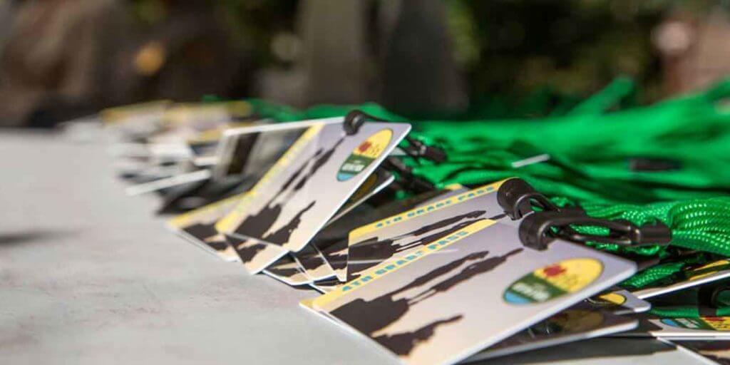 Close-up shot of a pile of fourth grade national park passes.