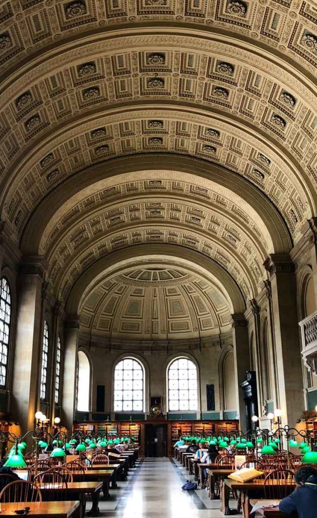 Interior view of a study room in the Boston Public Library Copley branch.