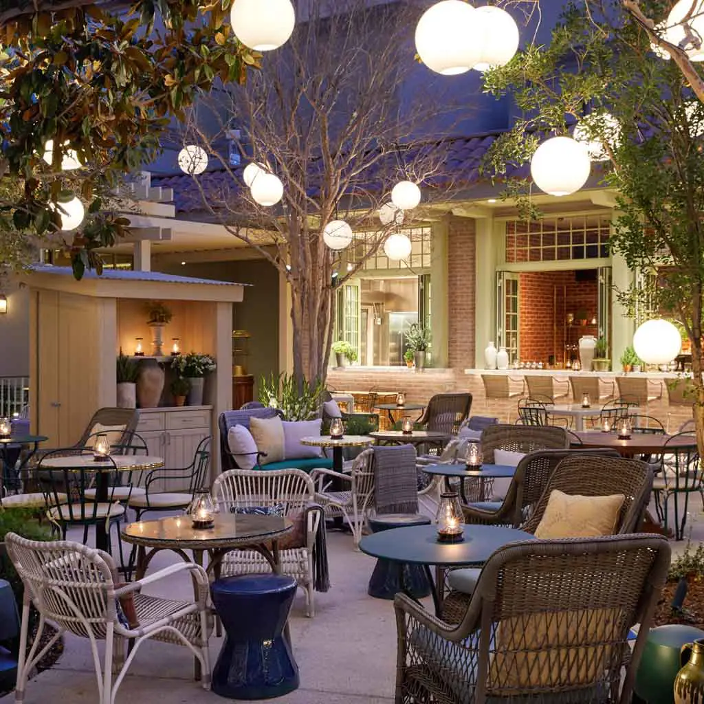 Closeup of the outdoor dining area for Primrose at the Las Vegas Park MGM hotel.