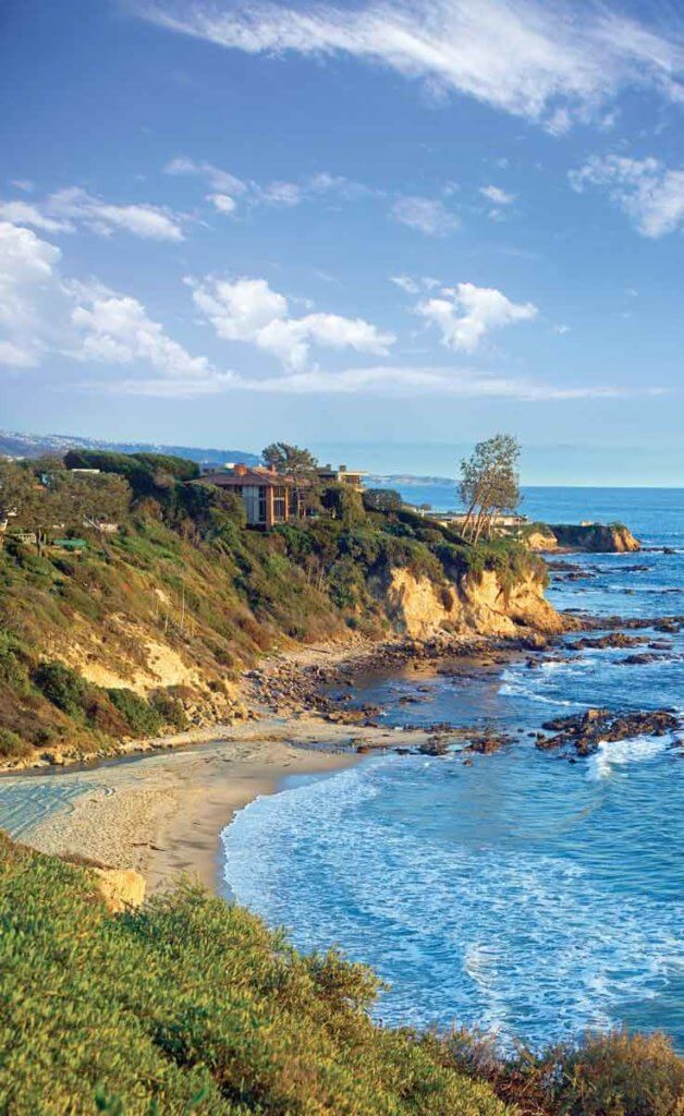 Aerial view of the Little Corona del Mar Beach alcove in Newport Beach, California.