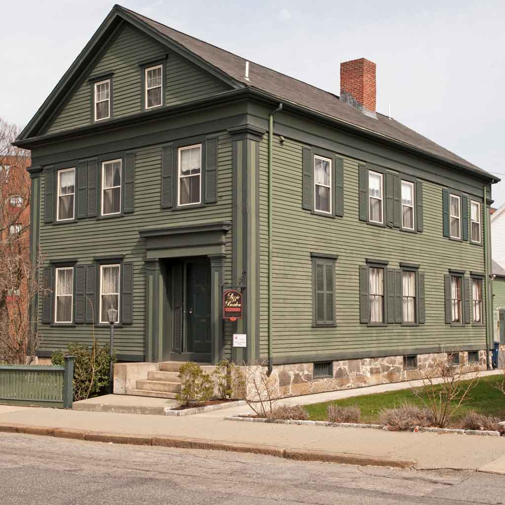 Closeup of infamously alleged murderer Lizzie Borden's home.