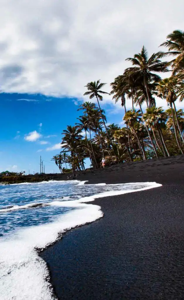 Closeup of the black sand Punalu'u Beach on the Big Island of Hawaii.