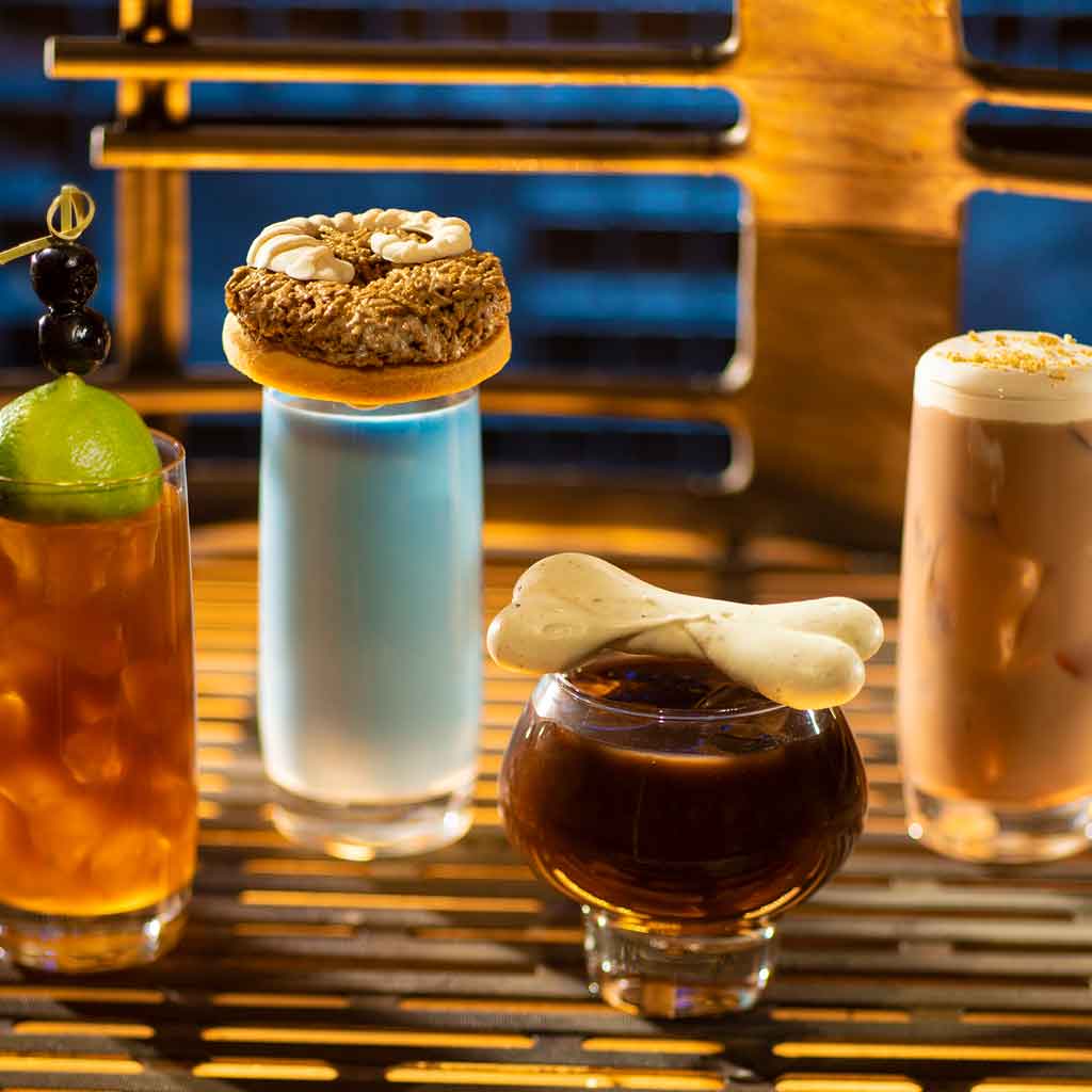 Closeup photo of 4 new drinks at Star Wars land at Hollywood Studios.