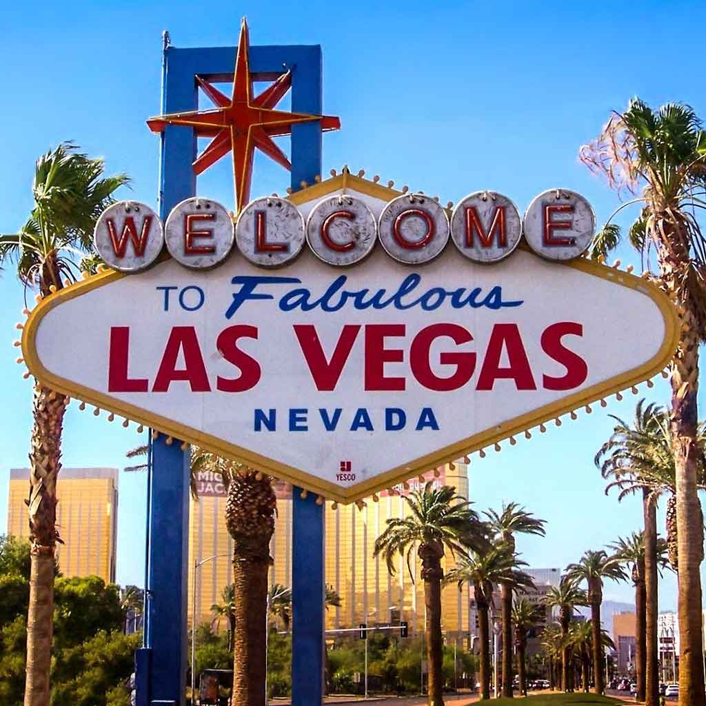 Closeup of a sign that says "Welcome to Fabulous Las Vegas Nevada."