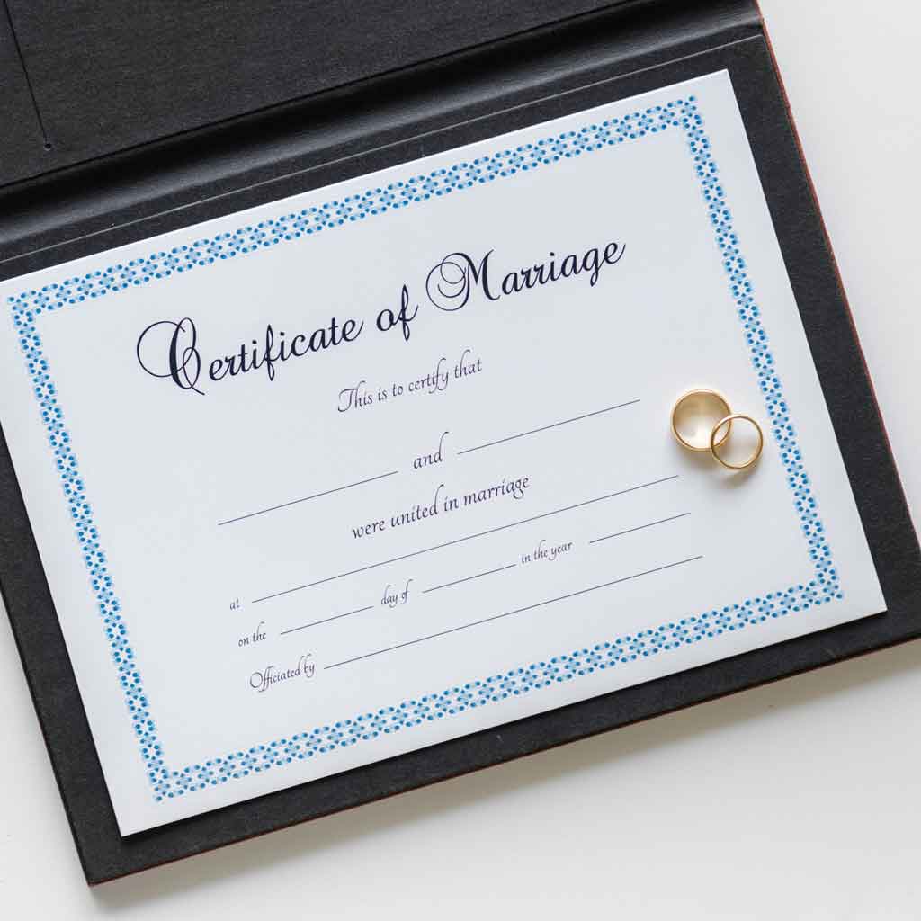 Closeup of a faux marriage certificate.