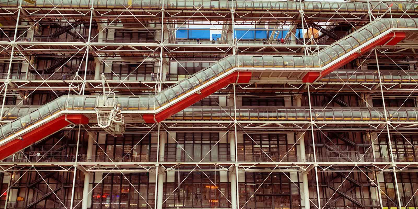 Closeup landscape view of the Centre Pompidou in Paris.