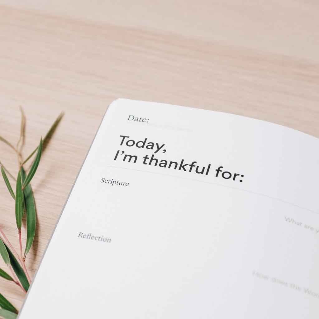 Closeup photo of a guided journal.