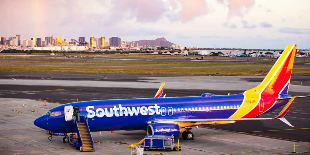 Photo of a Southwest Airlines plane parked at Honolulu International Airport in Hawaii, the newest destination for Southwest.