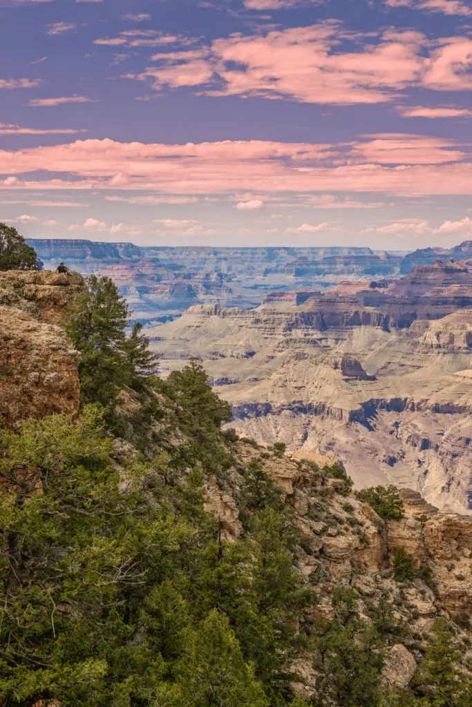 Hazy photo of the canyon at Grand Canyon National park in Arizona.