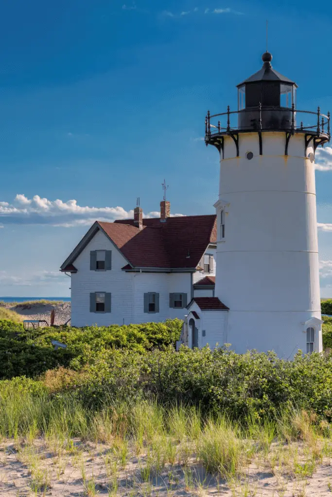 Closeup of the Race Point Lighthouse in Provincetown, MA, Cape Cod.