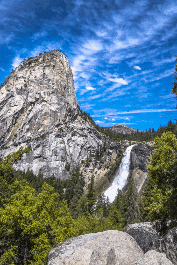 View from the Mist Trail in Yosemite National Park in California.