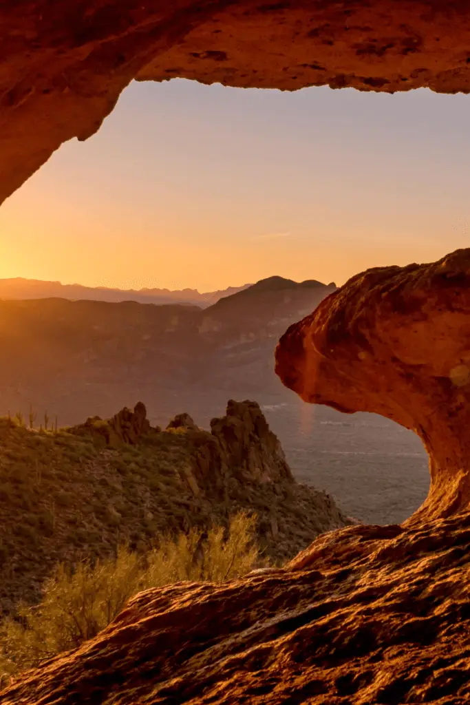 Photo of the wave cave rock formation on the Wave Cave Hiking Trail in Gold Canyon, Arizona