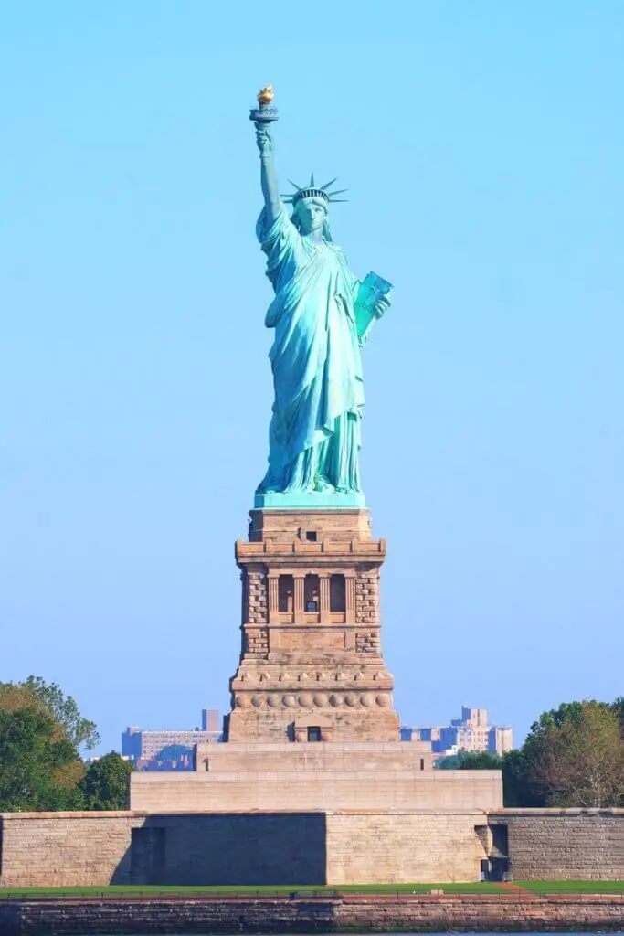 Closeup of the Statue of Liberty in New York.