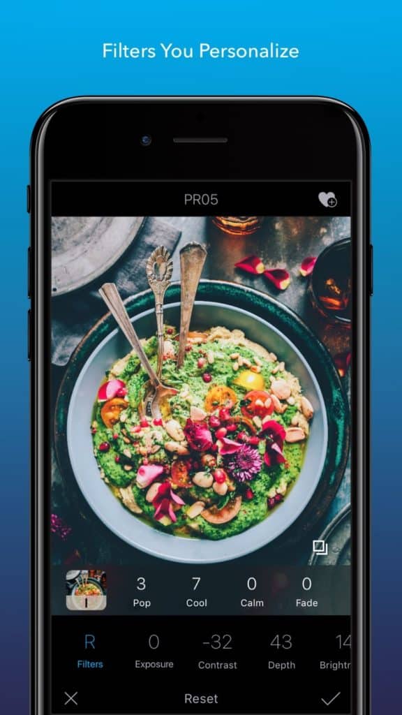 Screenshot demonstrating the photo filters option in the Enlight Lightleap mobile app.