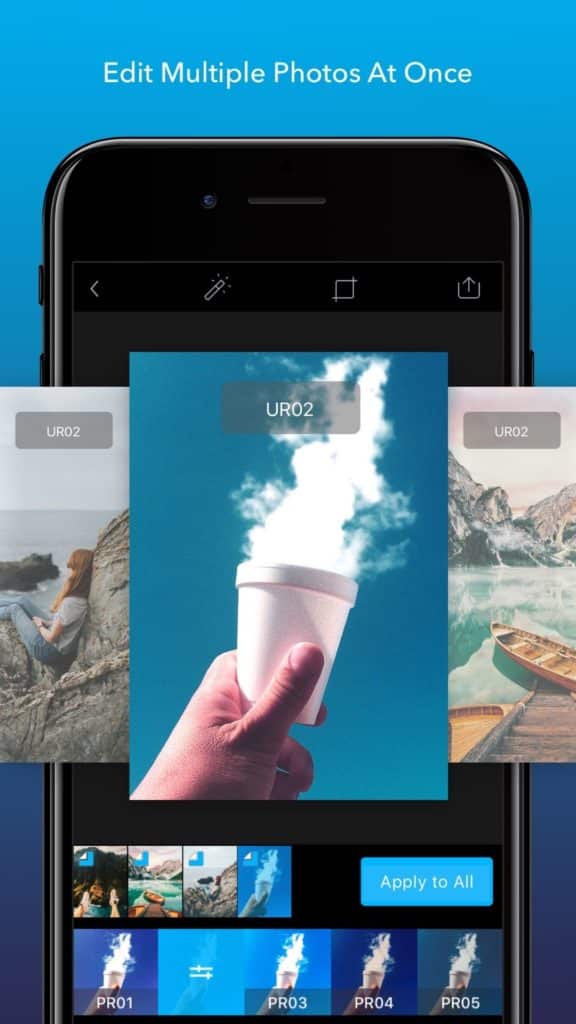 Screenshot demonstrating the ability to edit multiple photos at once in the Enlight Lightleap mobile app.