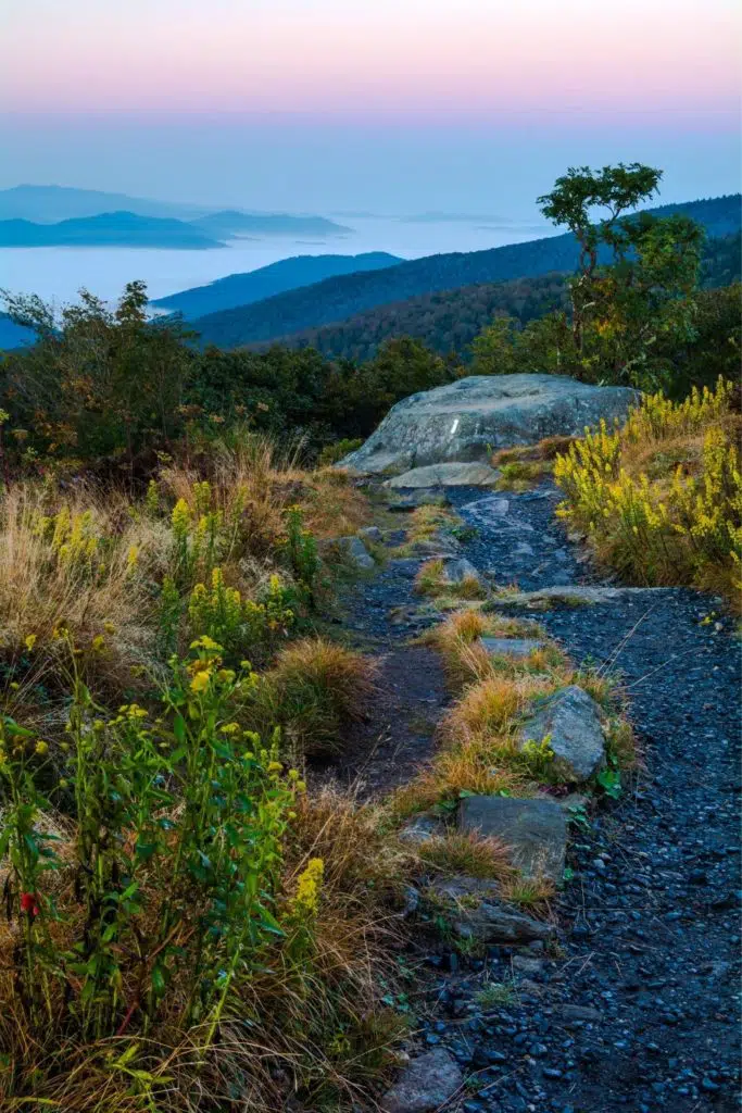 Photo overlooking mountains from the Appalachian Trail in the Roan Highlands in North Carolina.