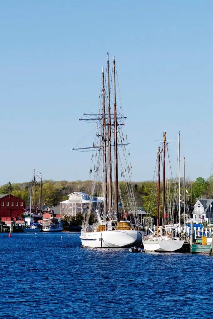 Photo of sailboats docked nearby Mystic, Connecticut.