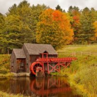 Photo of the Grist Mill in Sudbury, Massachusetts in the Fall.