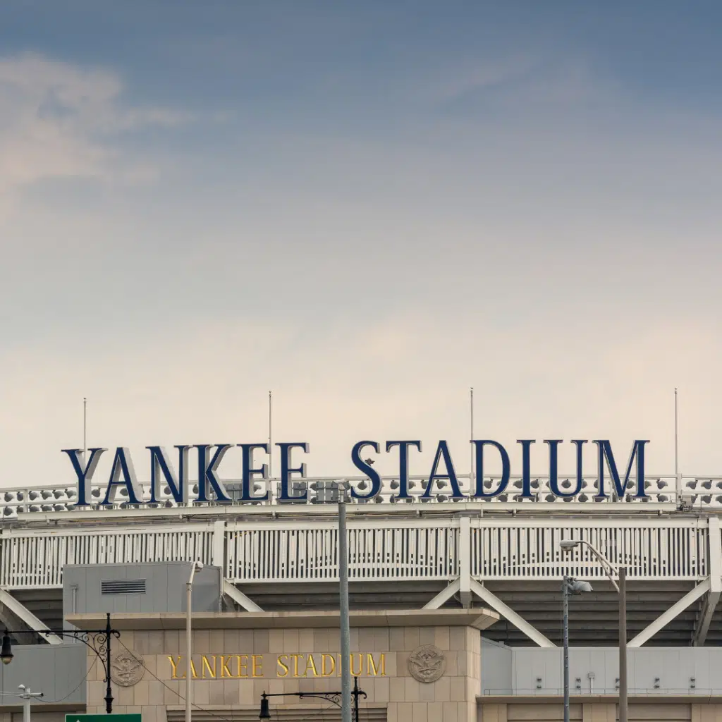 Photo of a sign at a baseball stadium that reads "Yankee Stadium."