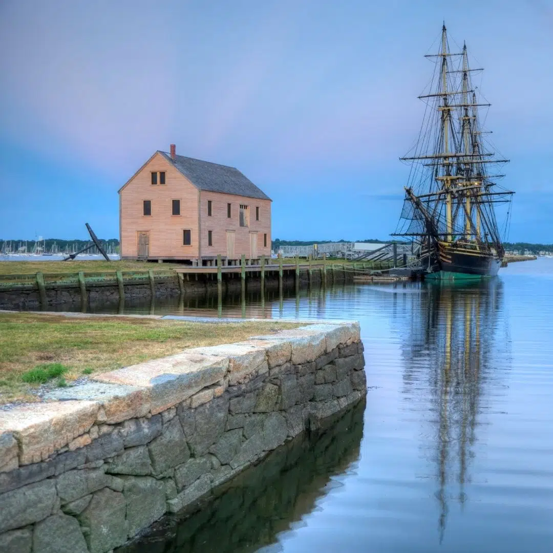 Photo of a tall ship replica at the Salem Maritime Historic Site.