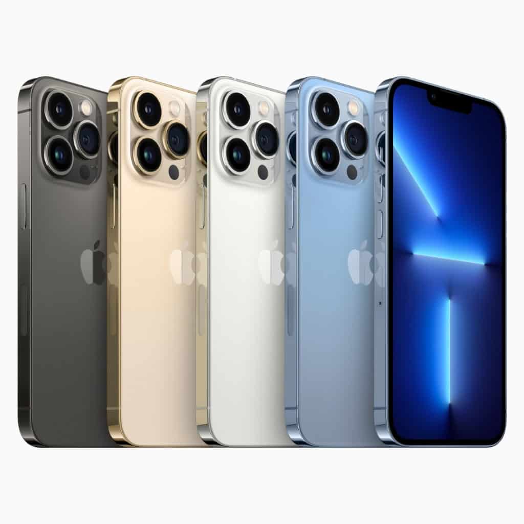 Photo of the 5 color options for the iPhone 13 Pro.