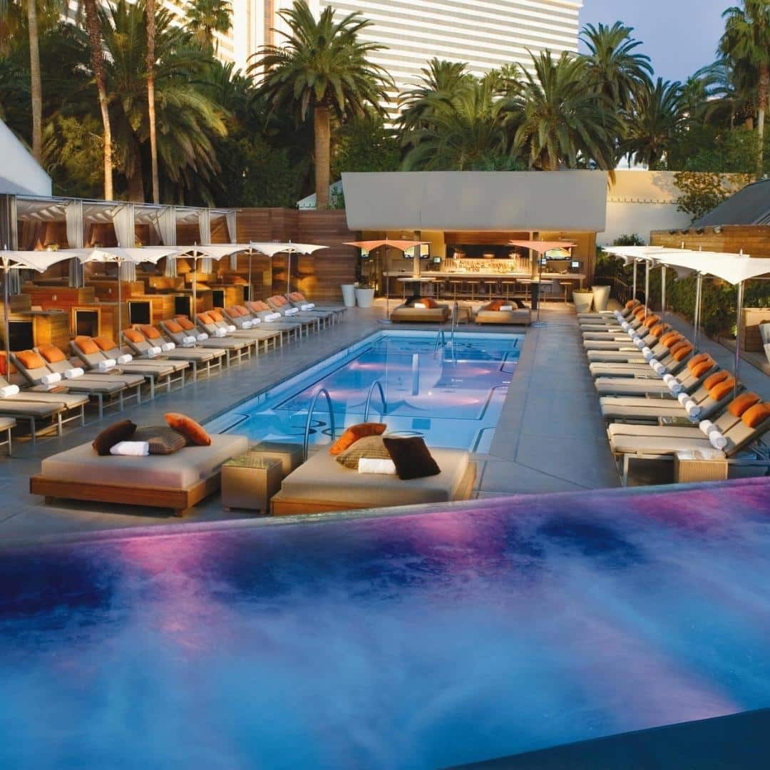 Photo of an empty Bare Pool Lounge at the Mirage resort in Vegas.