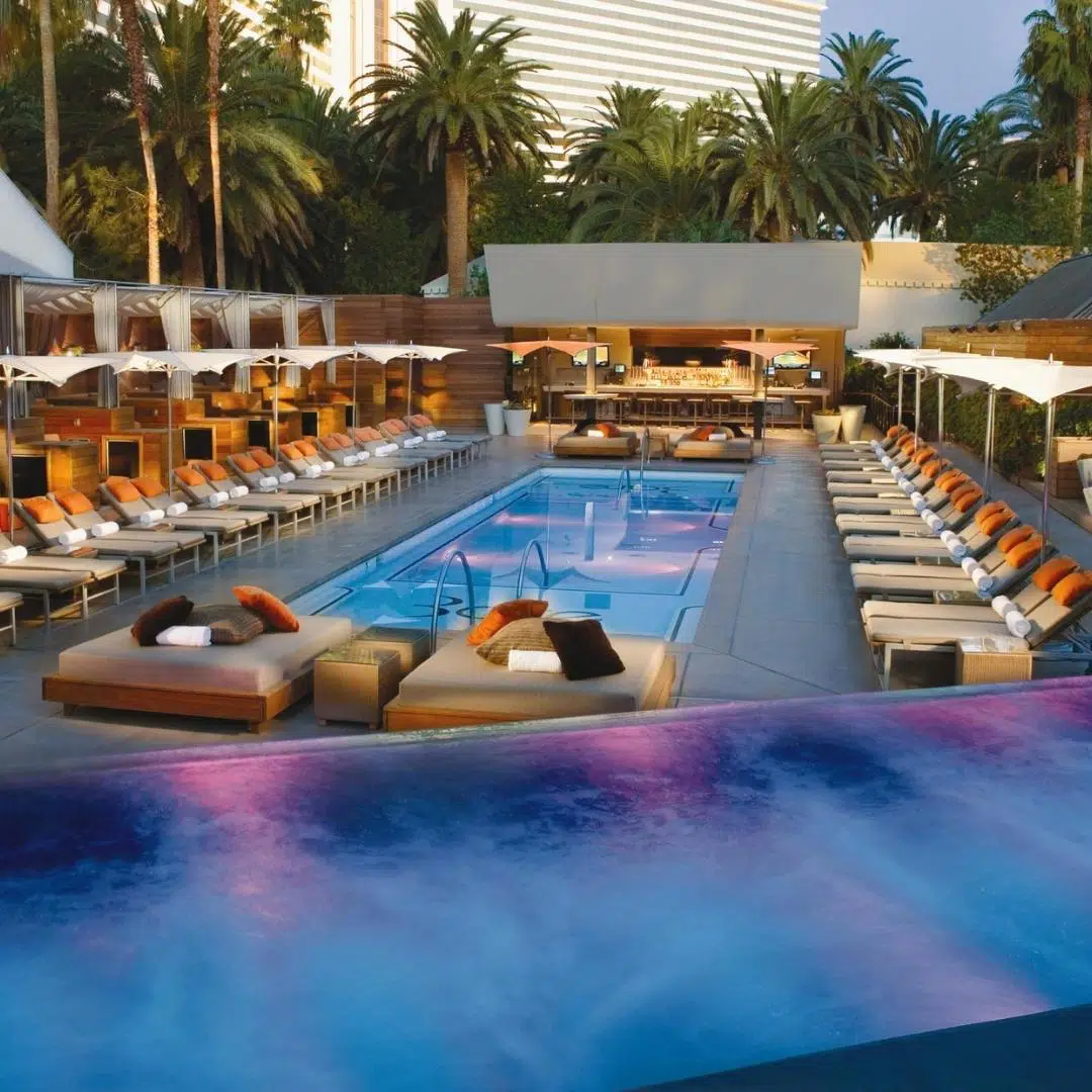 Photo of an empty Bare Pool Lounge at the Mirage resort in Vegas.