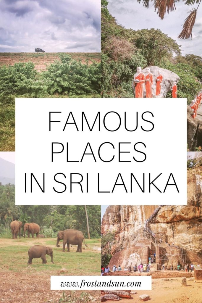 Grid with 4 photos of Sri Lanka. Text in the middle reads "Famous Places in Sri Lanka."