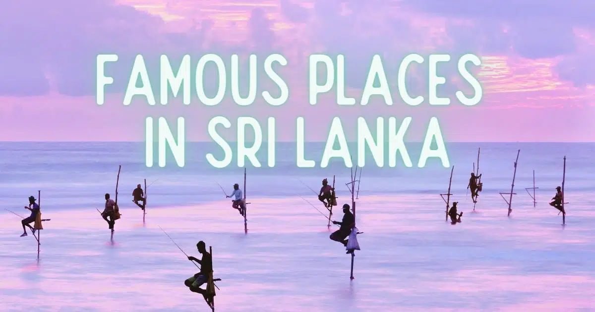 Photo of fishermen waiting on stilts in Sri Lanka. Text overlay reads 