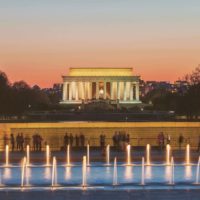 Photo of the Lincoln Memorial at sunset.