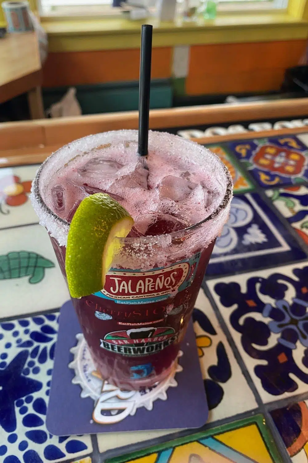 Photo of the blueberry habañero margarita from Jalapeños Cantina in Bar Harbor, Maine.