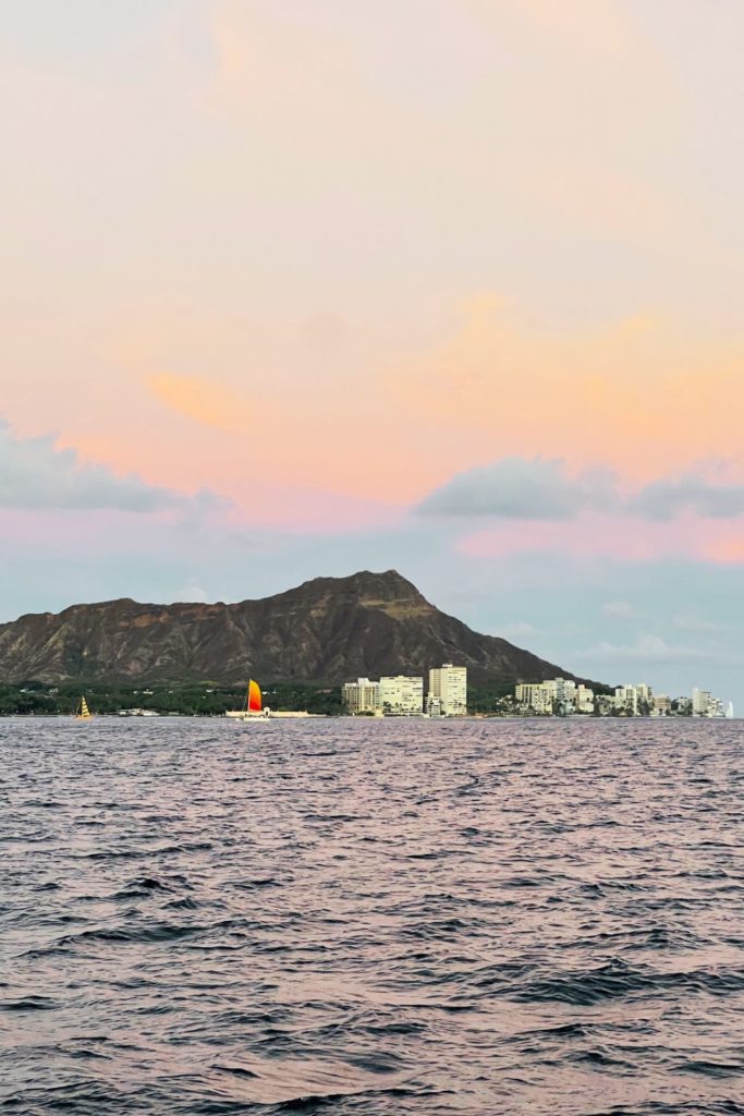 Photo of Diamond Head at sunset.