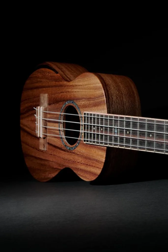 Photo of a ukulele made from Koa wood.