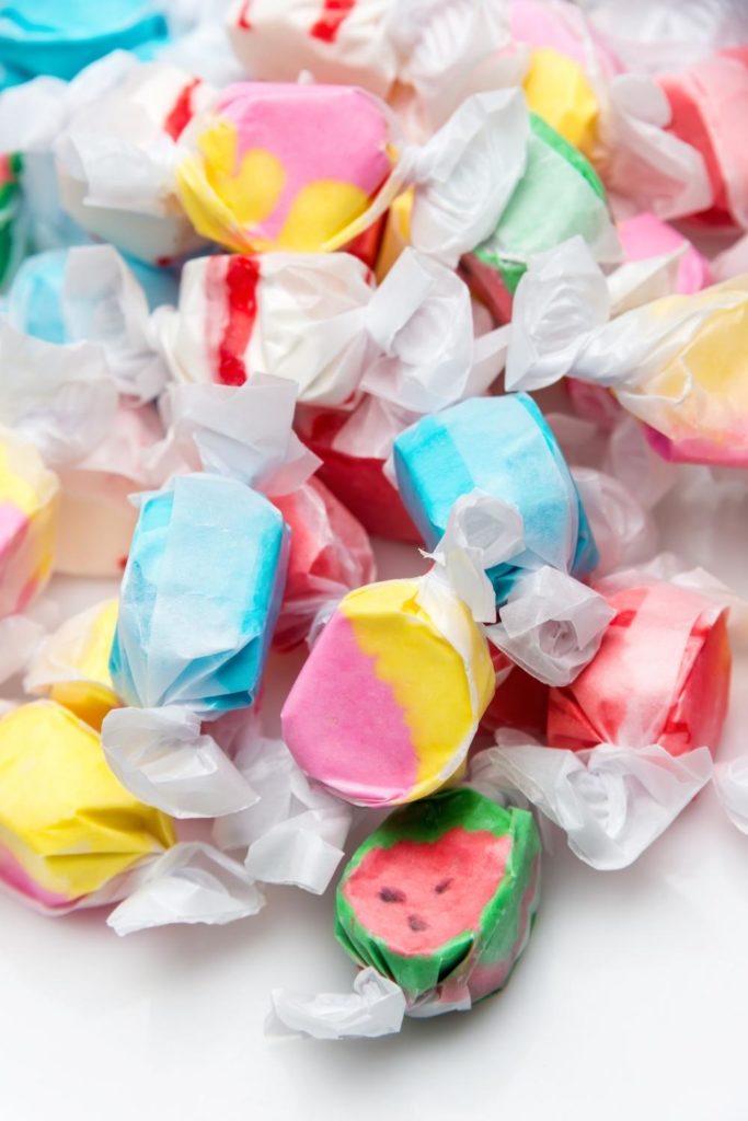 Closeup photo of salt water taffy candy