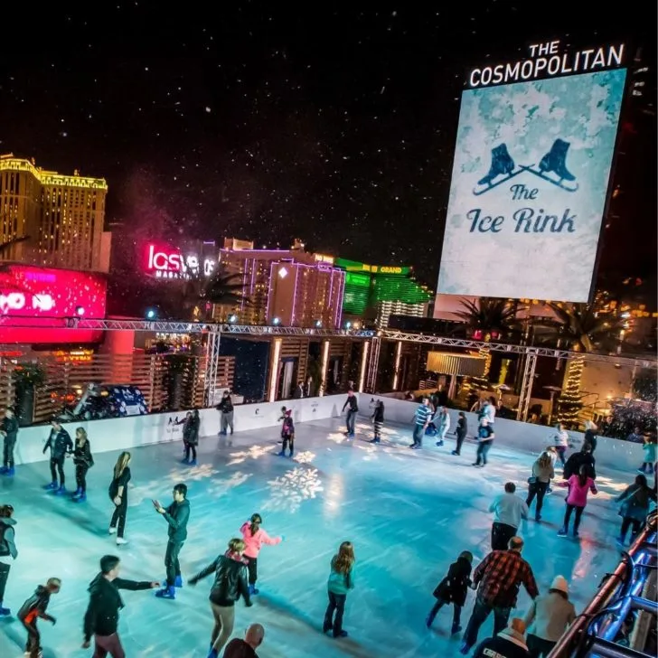 Aerial photo of the ice skating rink at the Cosmopolitan Las Vegas.