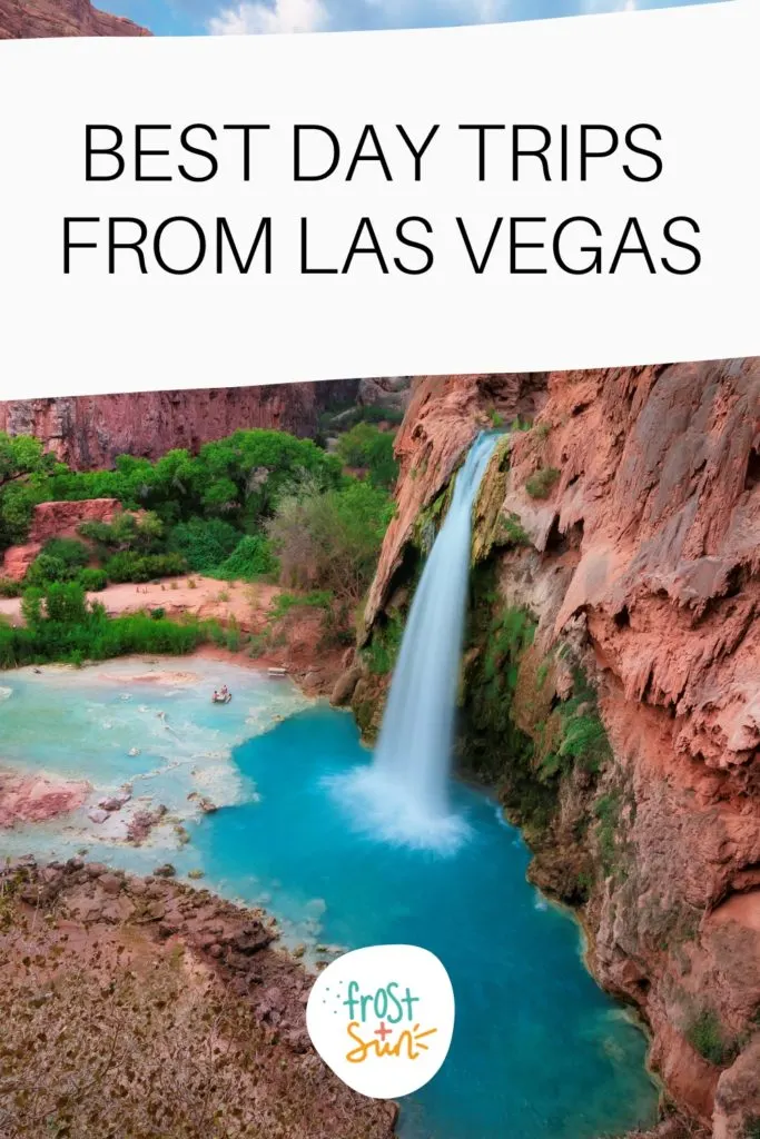 Photo of a waterfall near the Grand Canyon. Text above the photo reads "Best Day Trips from Las Vegas."