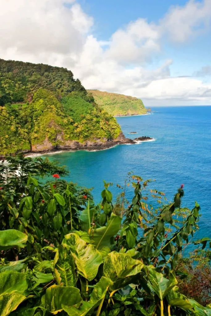 Photo of the coastline from the Hana Highway in Maui.