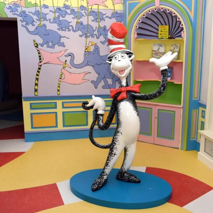 Photo of a Cat in the Hat statue at the Amazing World of Dr. Seuss Museum in Springfield, MA.