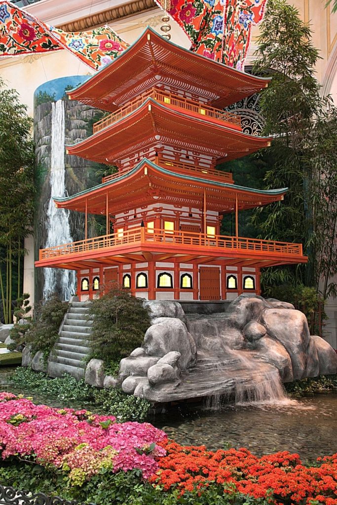 Closeup of a floral installation for Lunar New Year at the Bellagio Botanical Garden & Conservatory.